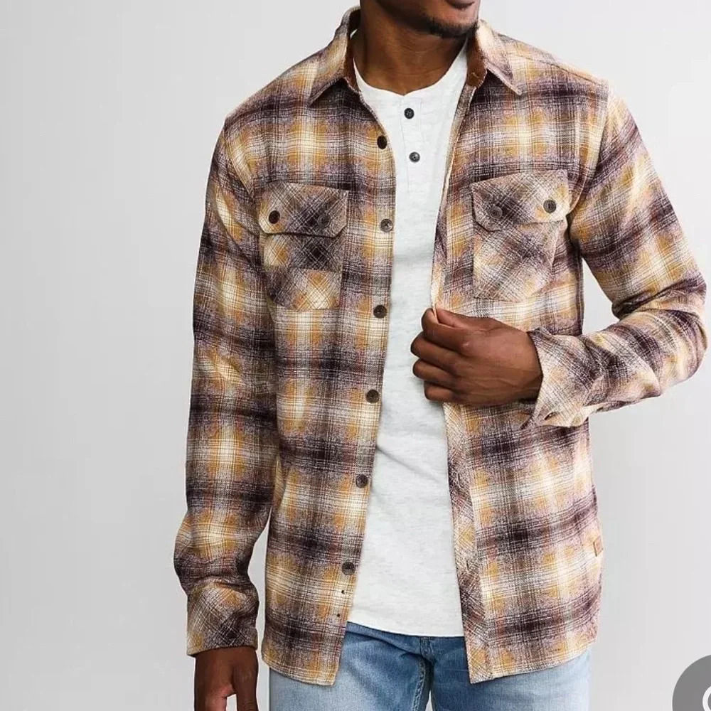 Outpost Makers Burgundy Gold Flannel Shirt Men’s Large